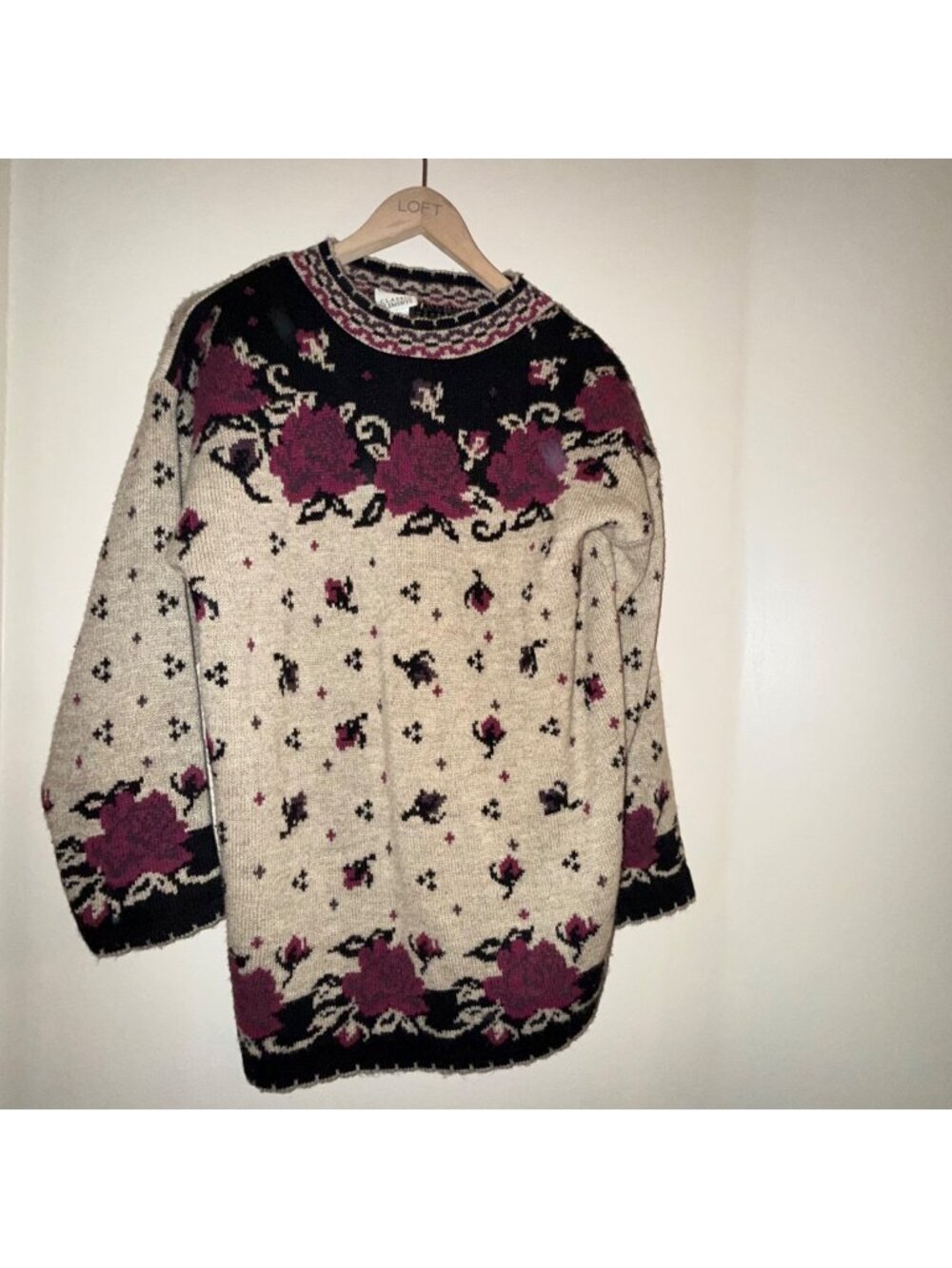 Vintage Classic Elements Large Floral Knit Sweater Tunic Style, Cottage core 90s